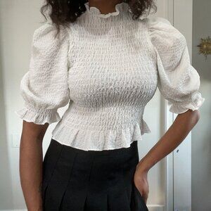 Nasty Gal white high neck puff sleeve shirred blouse